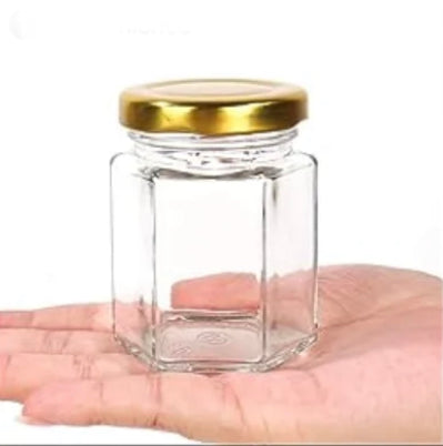Hexagon Glass Jar 2.5 oz (1PC) Gold