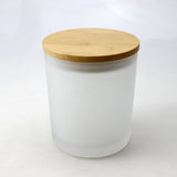 FROSTED ROUND GLASS JAR WITH AIRTIGHT BAMBOO LID 12 OZ