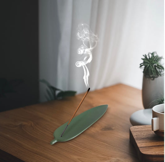 Imitation Green Leaves Ceramic Incense Holder
