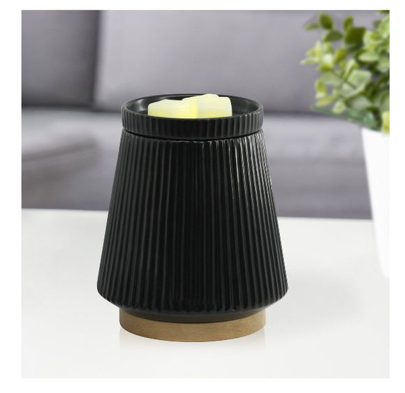 Better Homes & Gardens Electric Black Ribbed Ceramic Wax Warmer With Wood Vase