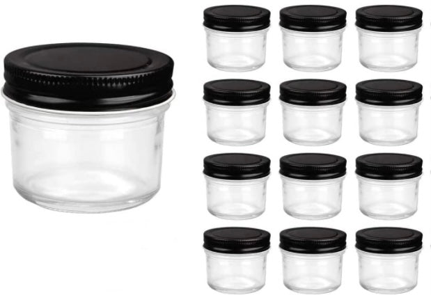 Tarros de 4 oz (Jars)Cristal con tapas 12 PCS