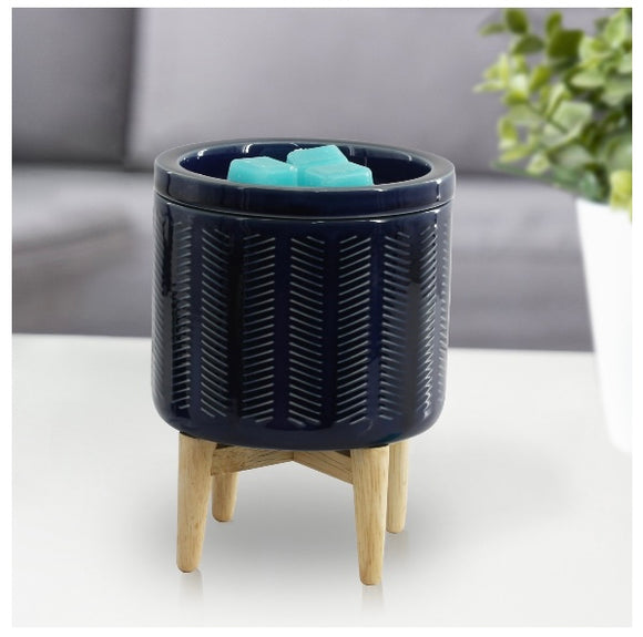 Better Homes & Gardens Electric Navy Ceramic Wax Warmer with Wood Stand