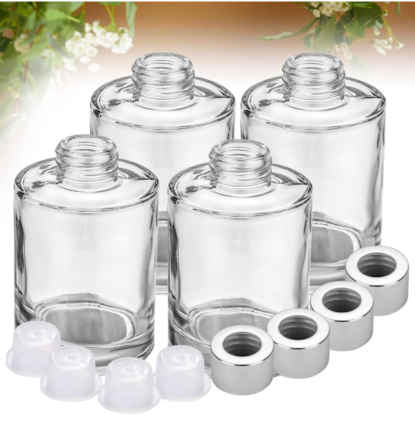 Reed Diffuser Bottles Empty Glass with Caps (Silver) 5 oz