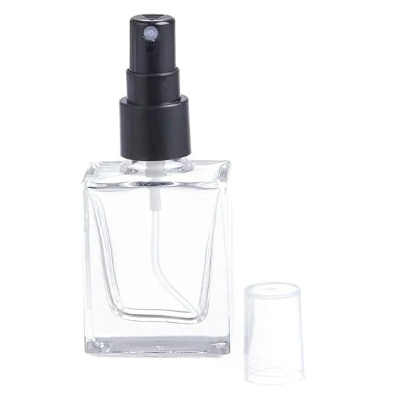 💥DISPONIBLE PRONTO💥 Square Glass Spray bottle,(Clear/Black) Refillable Container