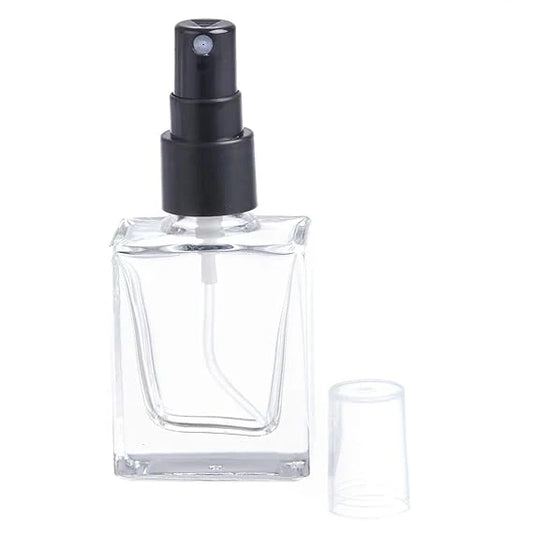 💥DISPONIBLE PRONTO💥 Square Glass Spray bottle,(Clear/Black) Refillable Container