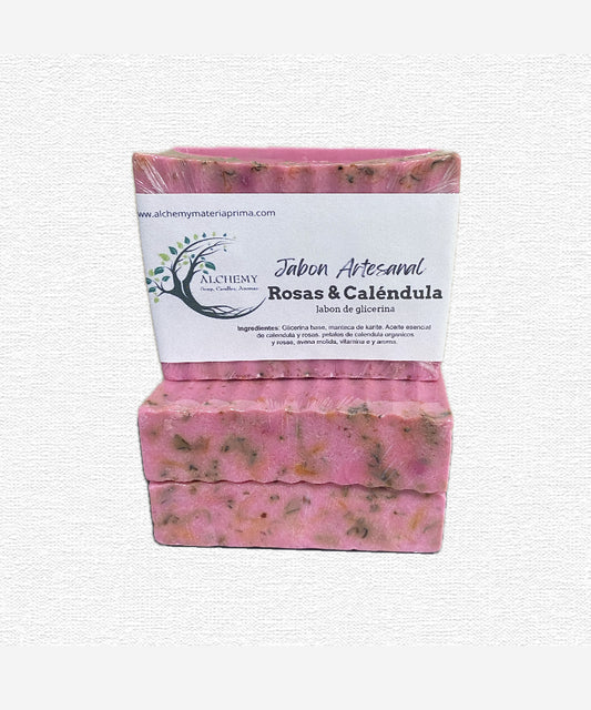 Jabon Artesanal de Glicerina Rosa & Calendula (Skin Relief)