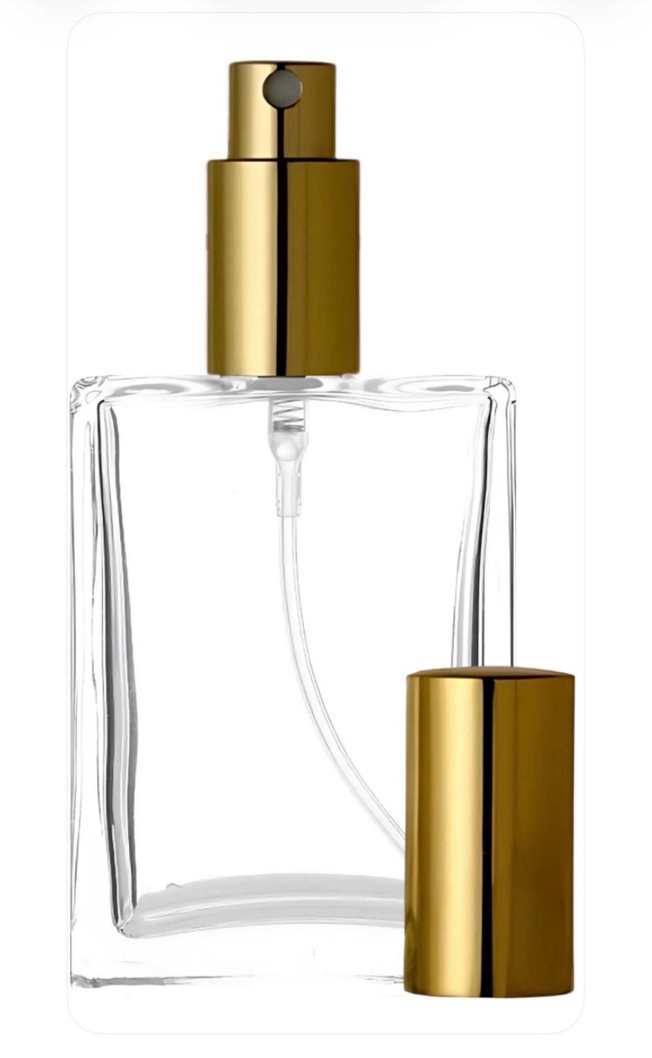 Square Glass Spray bottle,  (50ml, Clear/Gold) Refillable Container with Fine Mist sprayer (1 PC)