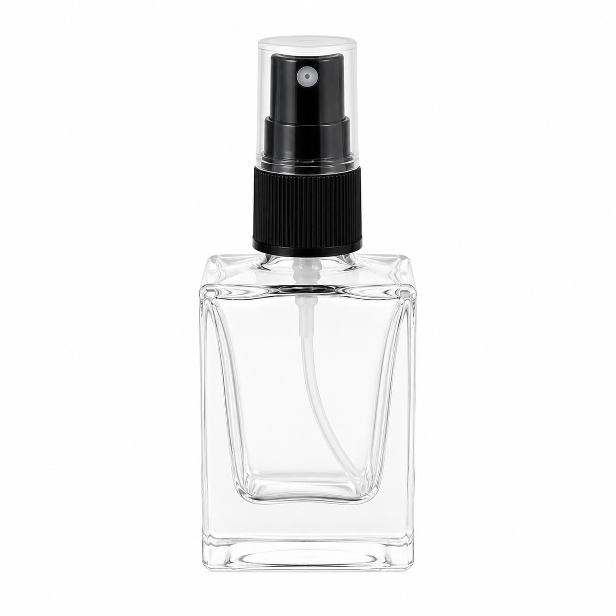 Square Glass Spray bottle,(30 ml Clear/Black) Refillable Container
