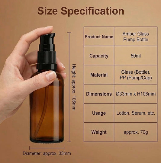 Amber Glass Pump Bottle 50 ml (1PC)