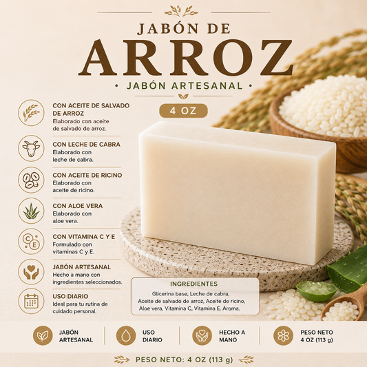 Jabón Artesanal de glicerina Arroz 4 oz (113 g)