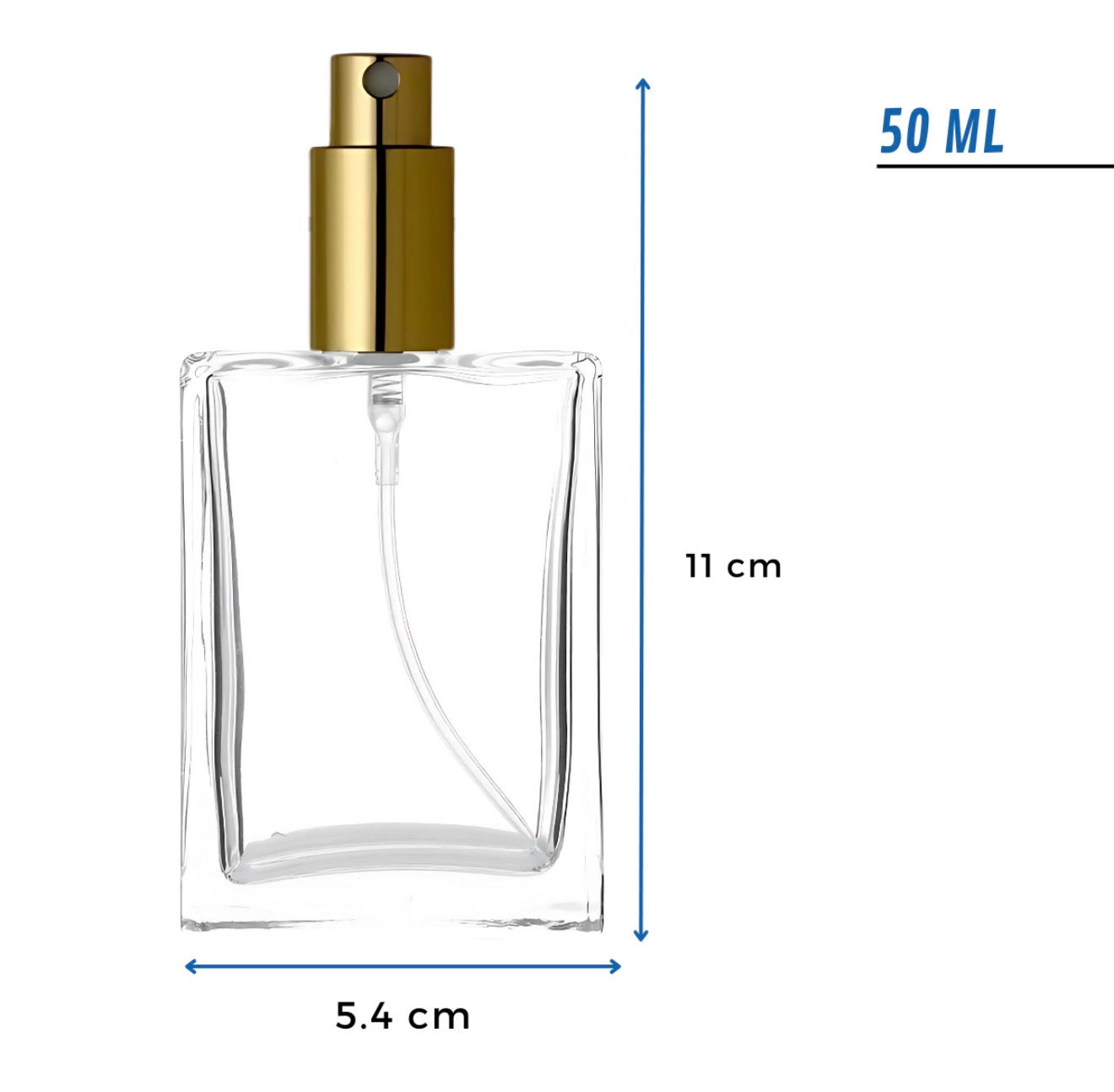 Square Glass Spray bottle,  (50ml, Clear/Gold) Refillable Container with Fine Mist sprayer (1 PC)
