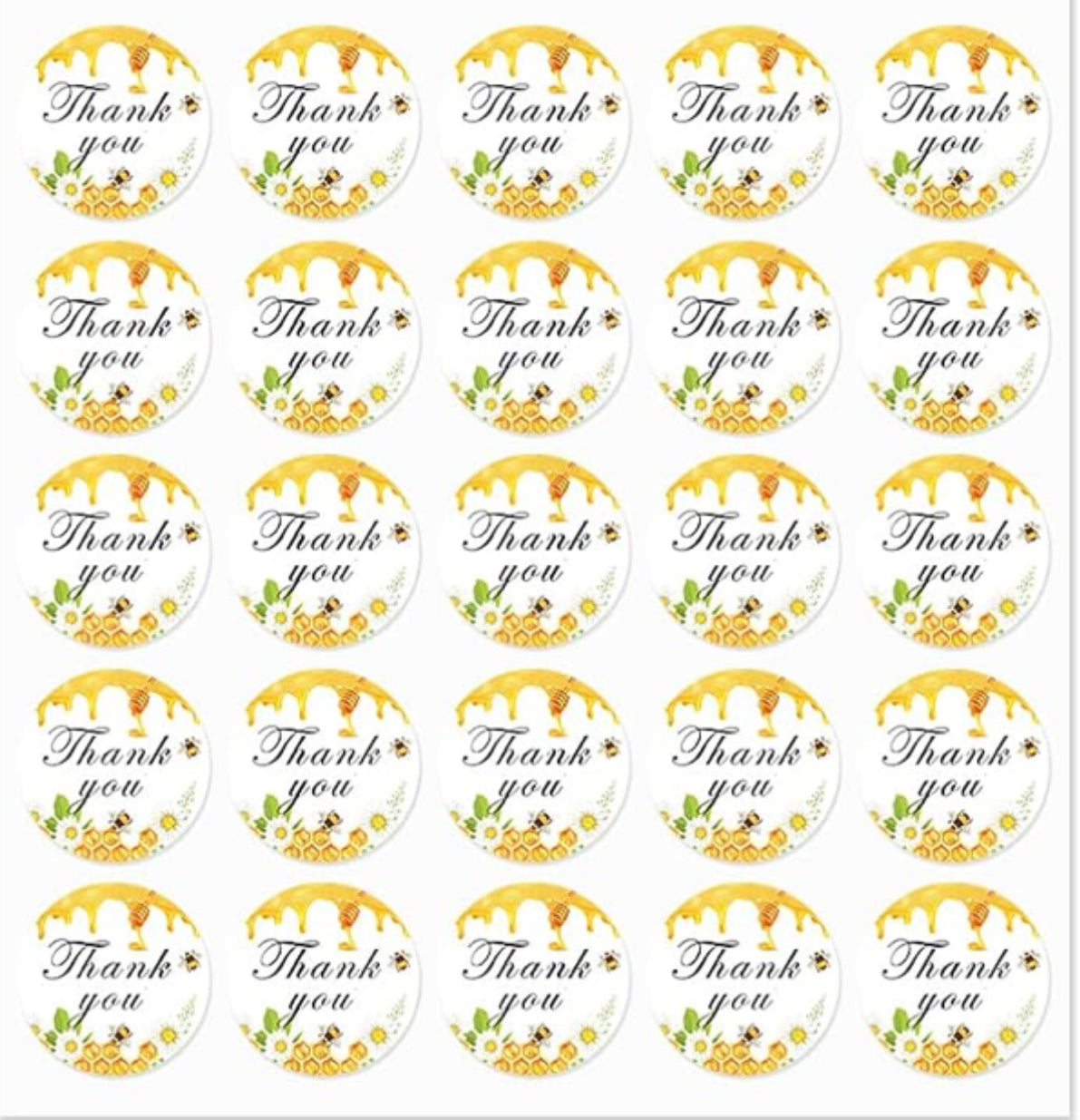 35 Stickers 1” Honey and Bee (Thank You)