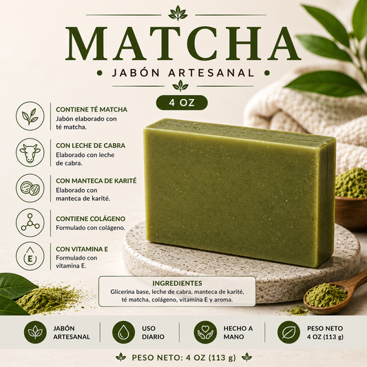 Jabón Artesanal de Glicerina Con Té Matcha 4 oz (113 g)