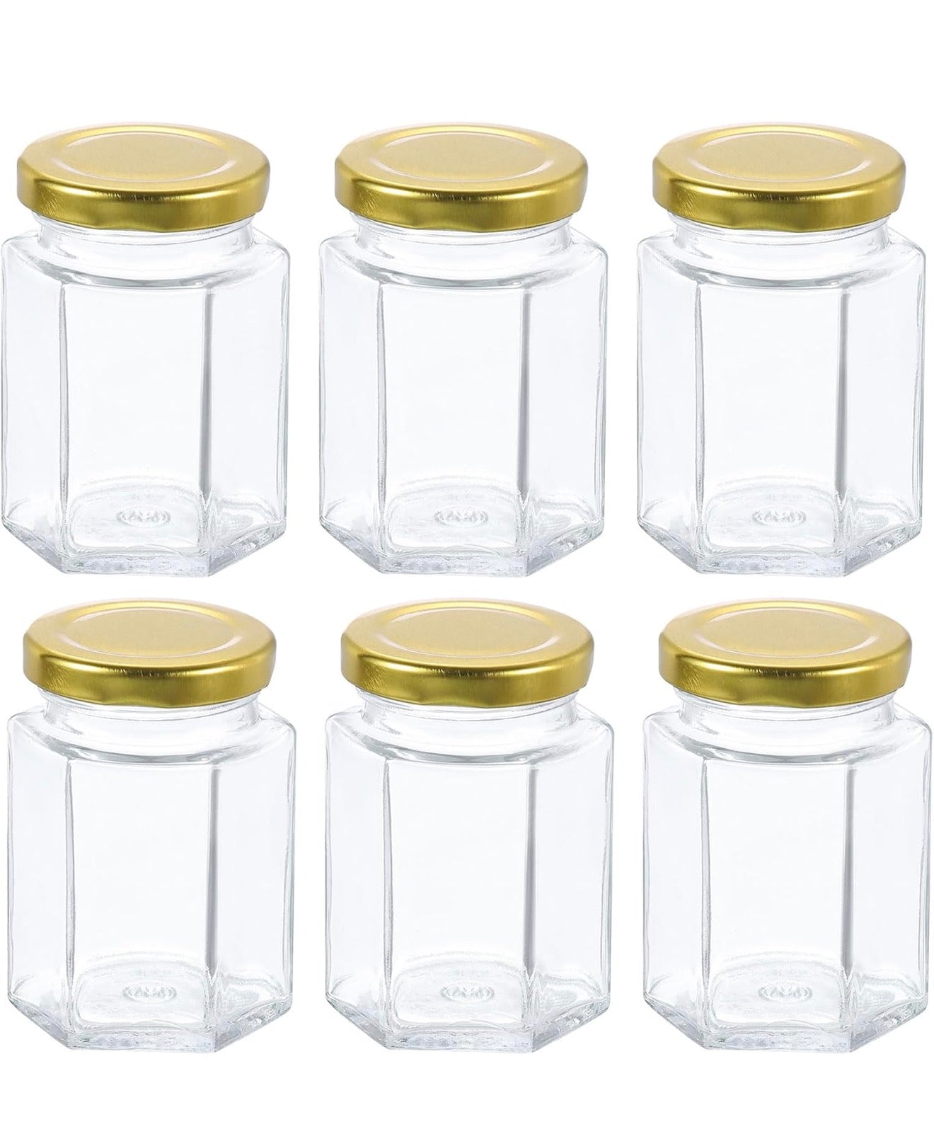 Hexagon Jar Glass 3.5 oz Gold Lid