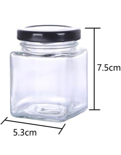 Glass Square Jar With Black Lids 4 oz