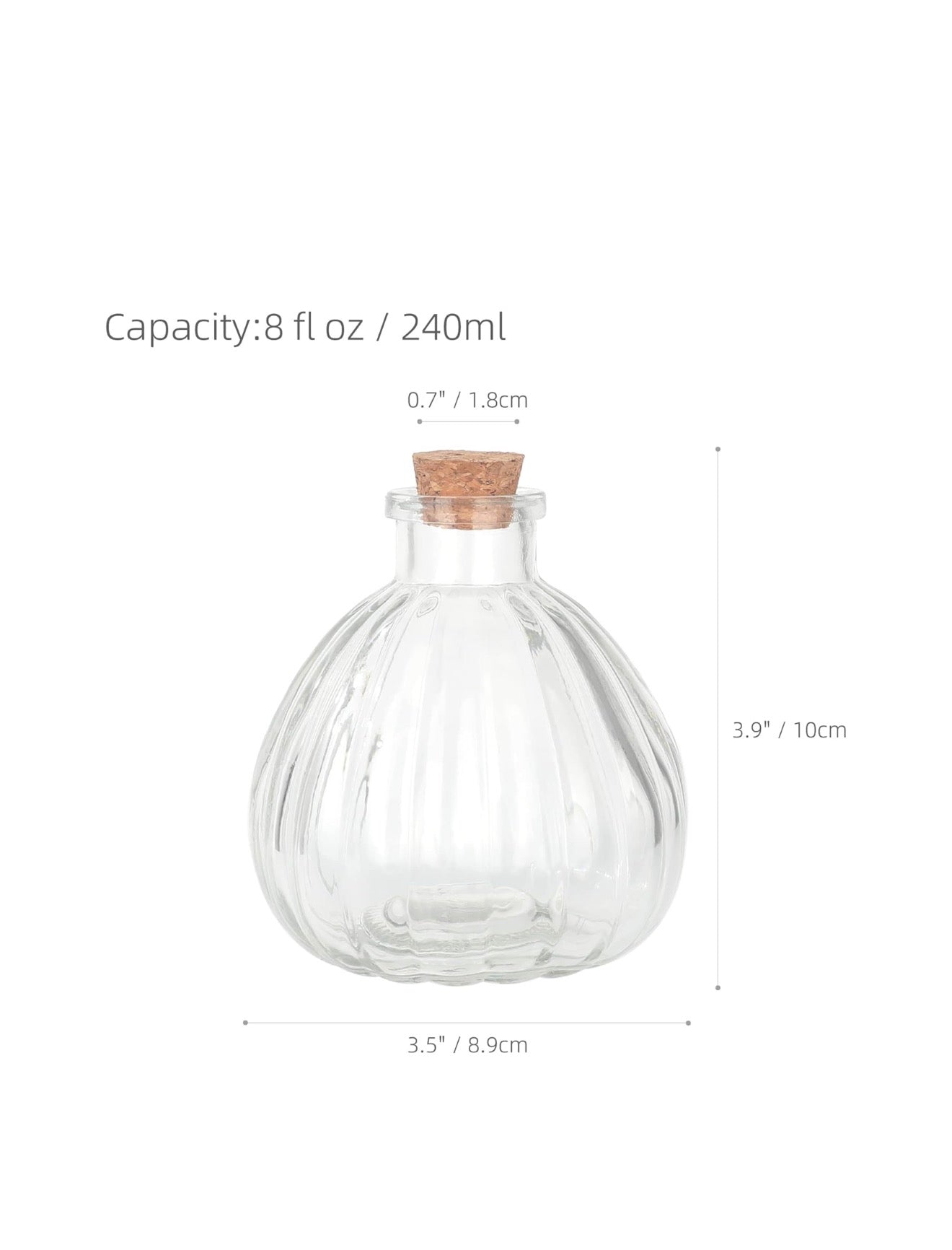 Pumpkin Shaped Glass Jars With Cork Stoppers 8 oz