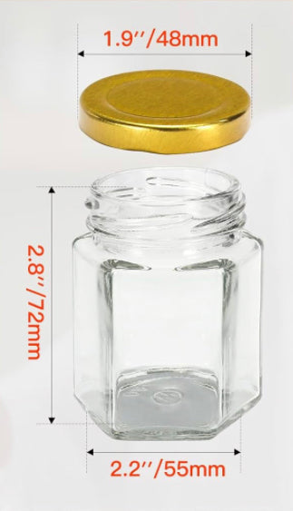 Hexagon Glass Jar 2.5 oz (1PC) Gold