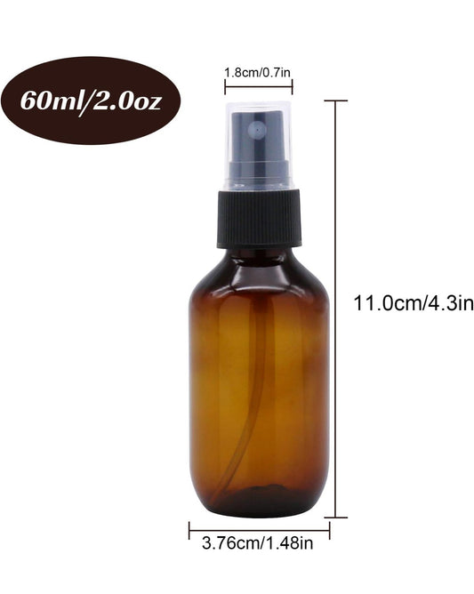 2 OZ AMBER BULLET PLASTIC BOTTLE W/ BLACK SPRAY MIST CAP (10PCS)