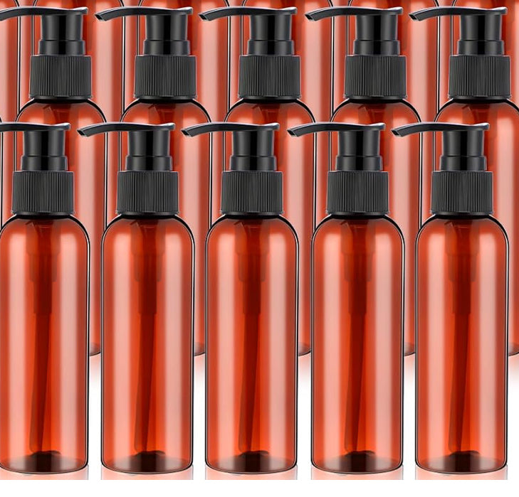 4 oz Amber Bullet Bottles w/Black Plastic Pump Caps (10 PCS)