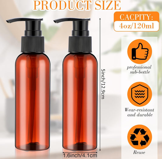 4 oz Amber Bullet Bottles w/Black Plastic Pump Caps (10 PCS)