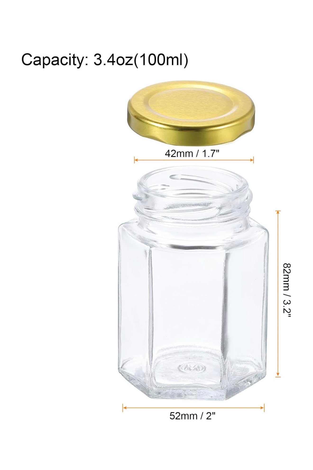 Hexagon Jar Glass 3.5 oz Gold Lid