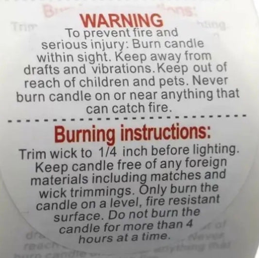 Candle Warning Labels 1.50” (Stickers)