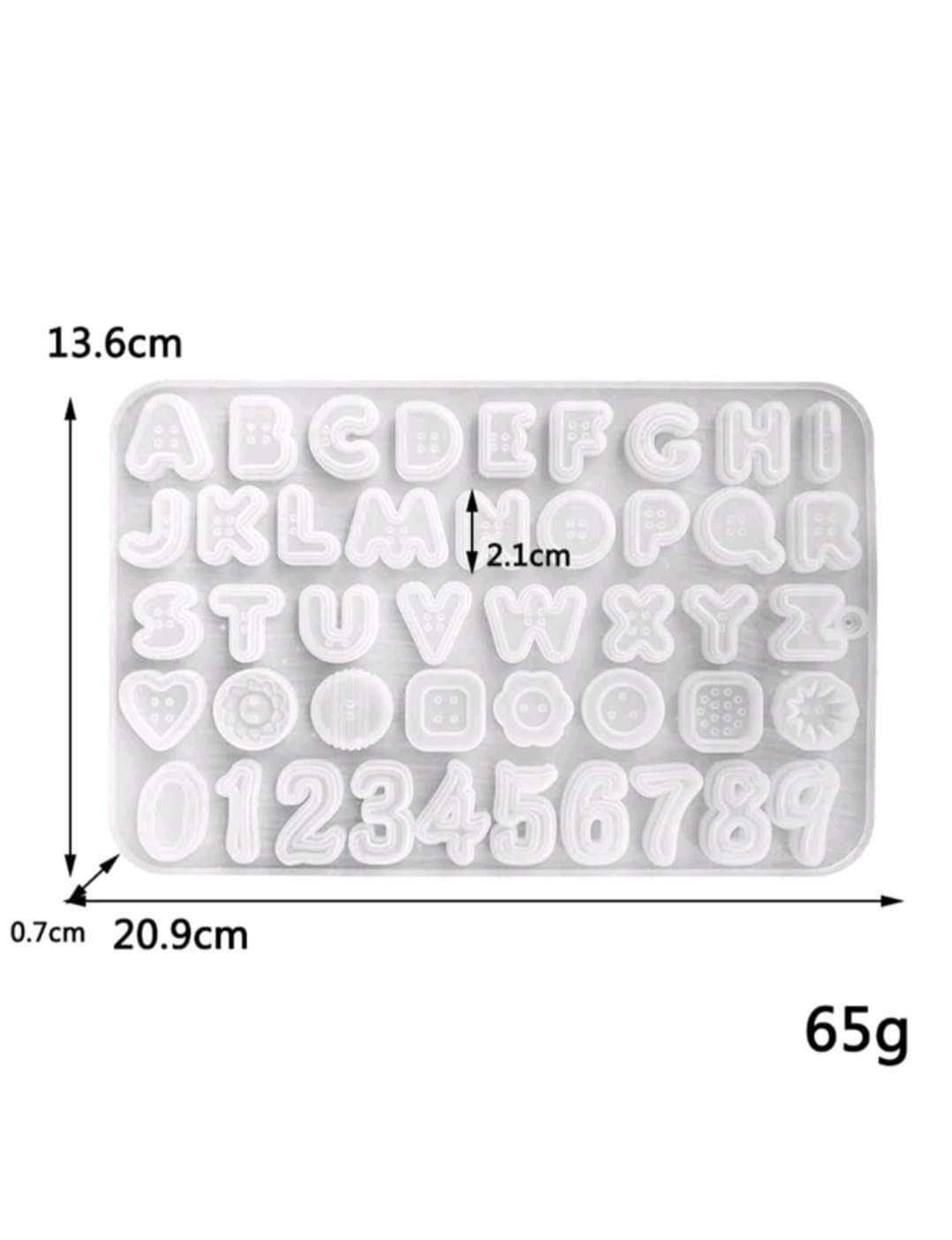 Molde de silicon variado de letras, numeros y figuras