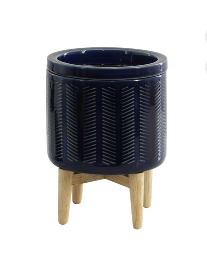 Better Homes & Gardens Electric Navy Ceramic Wax Warmer with Wood Stand